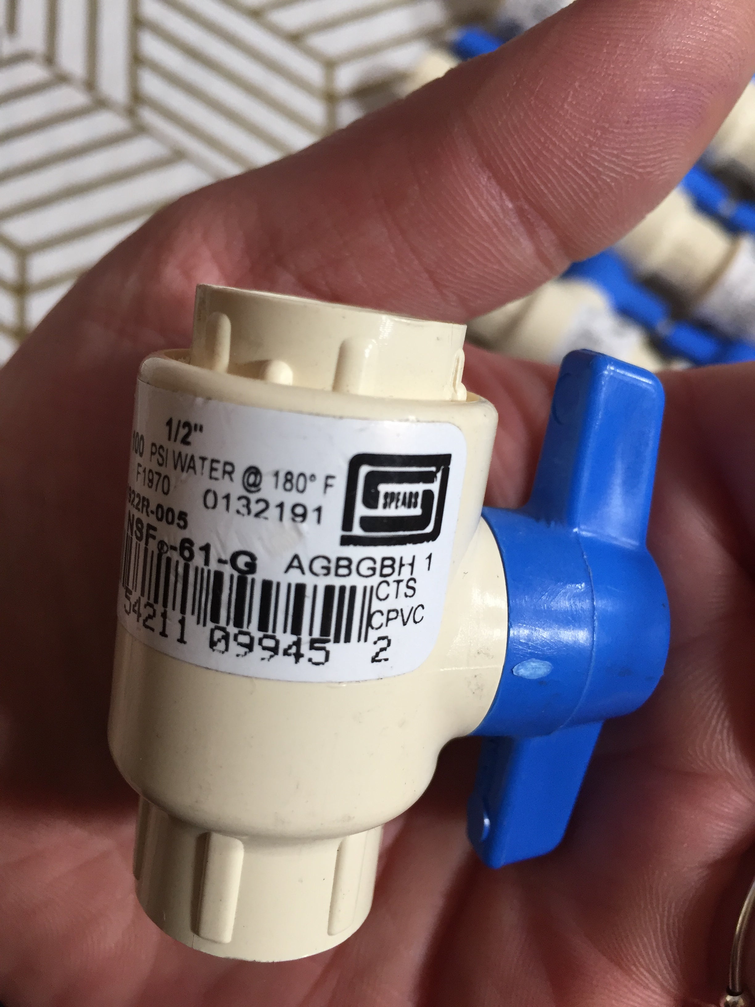 Spears 1922R-005 1/2 CTS CPVC Ball Valve Socket EPDM Residential (LOT OF 16) (8064475758830)